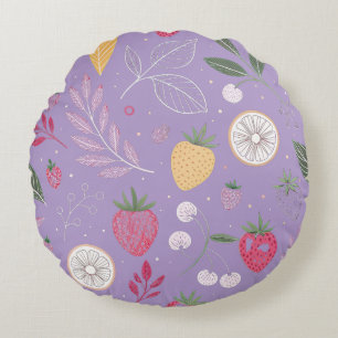 Cojín Redondo “Almohada Redonda Floral de Frutas Purpura”