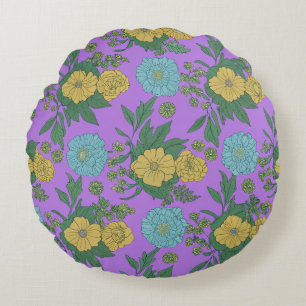 Cojín Redondo "Almohada Redonda Floral Púrpura