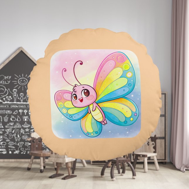 Cojín Redondo Almohadilla redonda de mariposa arco iris (Subido por el creador)