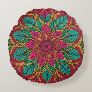 Cojín Redondo Almohadón Bohemio Rojo y Verde Mandala