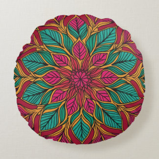 Cojín Redondo Almohadón Bohemio Rojo y Verde Mandala