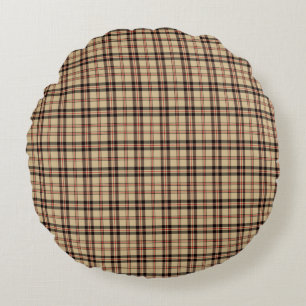 Cojín Redondo Almohadón clásico redondo de cuadros beige marrón