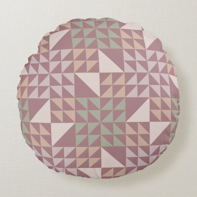 Cojín Redondo Almohadón con estampado geométrico de quilt rosa p (Anverso)