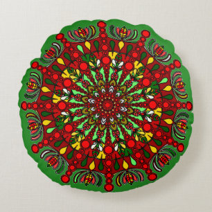 Cojín Redondo Almohadón de suelo mandala de Navidad - Dibujado a