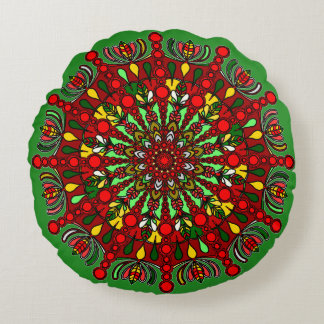 Cojín Redondo Almohadón de suelo mandala de Navidad - Dibujado a