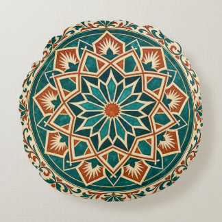 Cojín Redondo Almohadón de terracota azul verdoso con estrella f