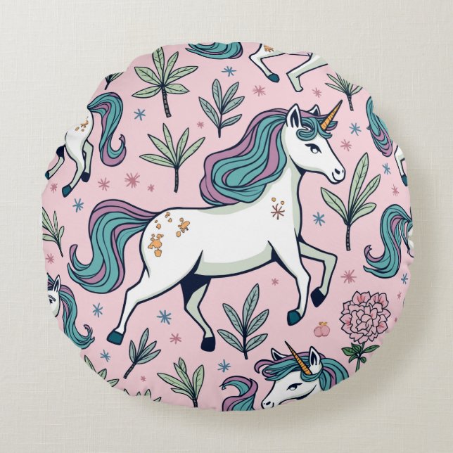 Cojín Redondo almohadón de unicornio (Anverso)