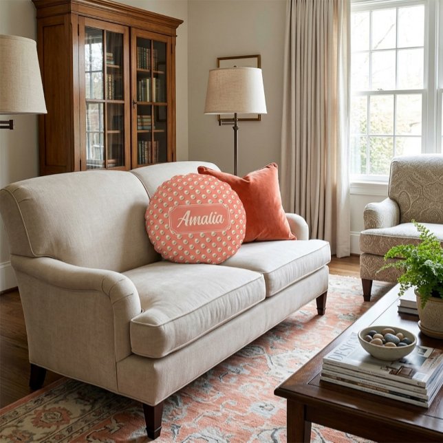 Cojín Redondo Almohadón personalizado de lunares de coral (Subido por el creador)