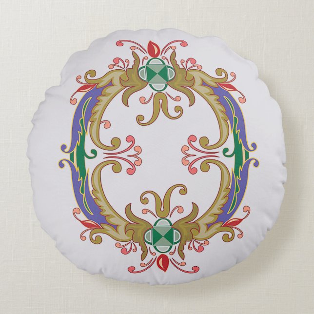 Cojín Redondo Almohadón Redondo de Lavanda Ornamentado (Anverso)