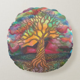 Cojín Redondo Almohadón Redondo Dibujo Árbol De La Vida