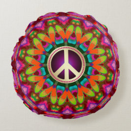 Cojín Redondo Almohadón Redondo Hogareño Hippie Paz & Amor (v1)