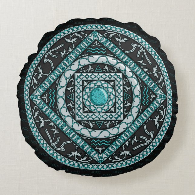 Cojín Redondo Almohadón Redondo Mandala Acuario (Anverso)