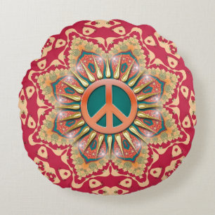 Cojín Redondo Almohadón redondo mandala de energía naranja y azu