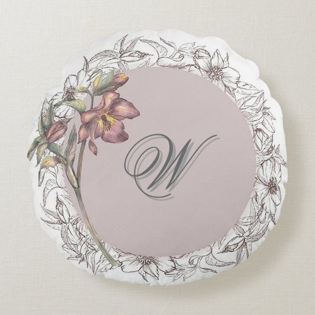 Cojín Redondo Almohadón Redondo Noble Blush Floral Corona (Anverso)