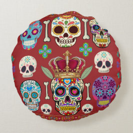 Cojín Redondo Almohadón rojo redondo - Gótico - calavera y hueso