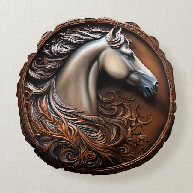 Cojín Redondo Almohín de acento redondeado con caballos de estil (Anverso)