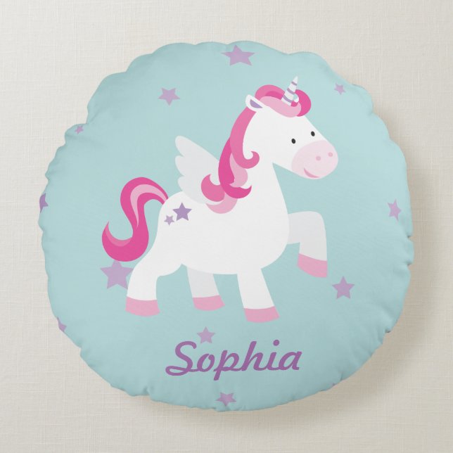 Cojín Redondo Almohín redondo de unicornio mágico personalizado (Anverso)