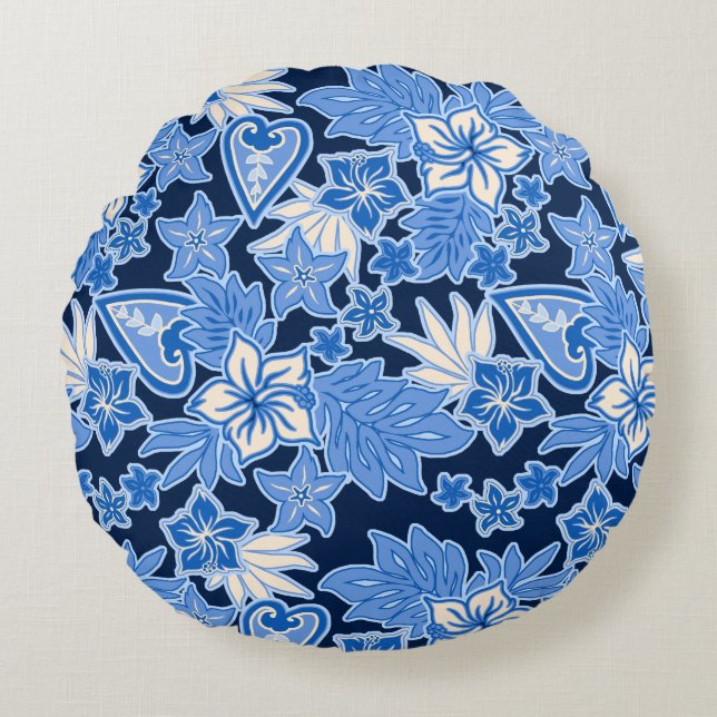 Cojín Redondo Aloha Heart Hawaiian Hibiscus Tropical (Anverso)