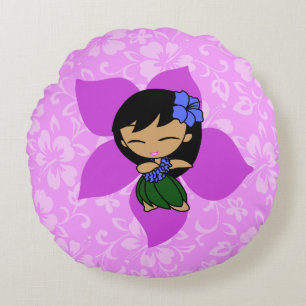 Cojín Redondo Aloha Honeys Hawaiian Hibiscus Vintage Hula Chica