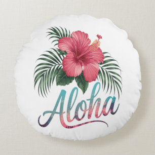 Cojín Redondo Aloha Islas Hawaianas Hawái Flor de Hibisco