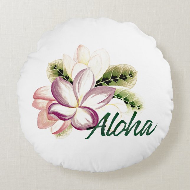 Cojín Redondo Aloha Plumeria (Anverso)