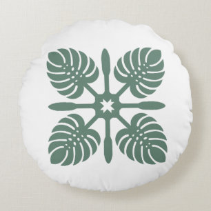 Cojín Redondo Aloha Spirit Hawaiian Quilt - Monstera & Paddles