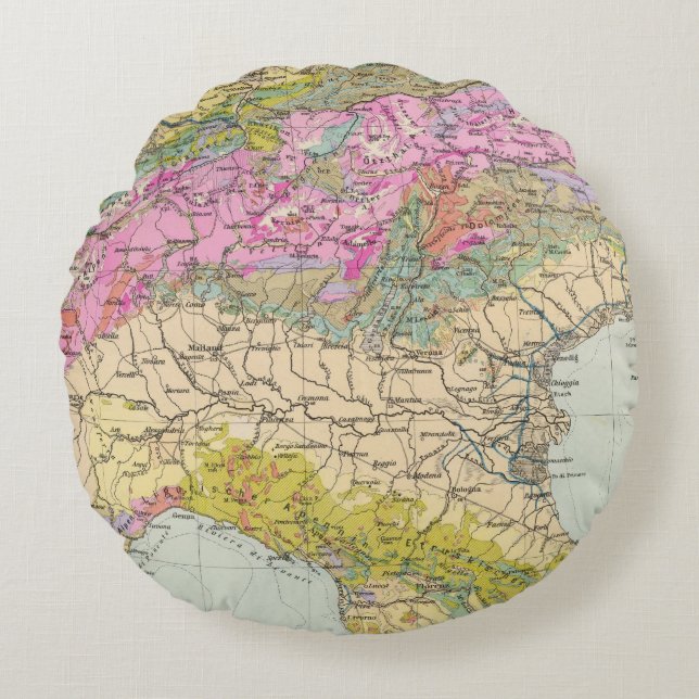 Cojín Redondo Alpenlander - mapa del atlas de las montañas (Anverso)