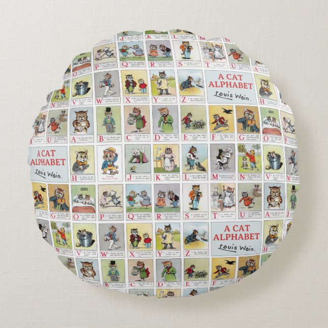 Cojín Redondo Alphabet Cat, Louis Wain (Anverso)