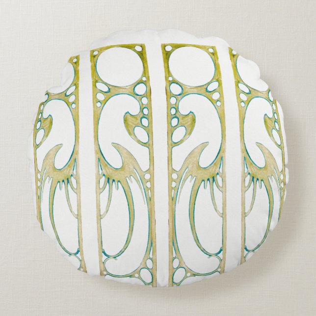 Cojín Redondo Alphonse Mucha arte nueva franja decorativa (Anverso)