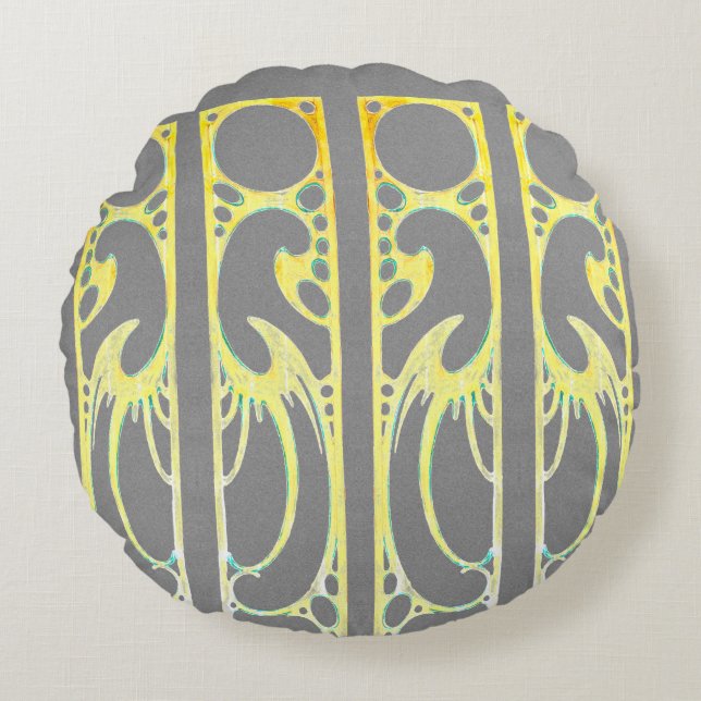 Cojín Redondo Alphonse Mucha arte nuevo arte abstracto gris (Anverso)