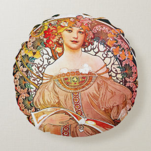 Cojín Redondo Alphonse Mucha Daydream Floral Vintage Art Nouveau