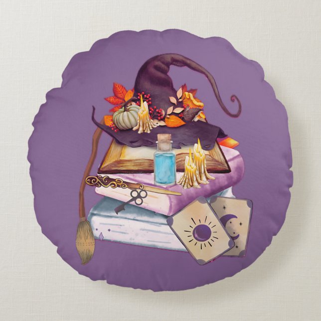 Cojín Redondo Altar de bruja (Anverso)
