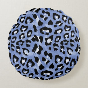 Cojín Redondo Altura de la piel animal: Leopardo de las acuarela