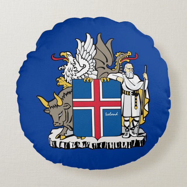 Cojín Redondo Ama Islandia & bandera islandesa, emblema / vacaci (Anverso)
