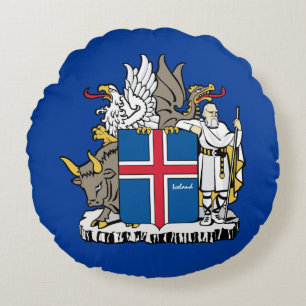 Cojín Redondo Ama Islandia y la bandera islandesa, emblema / vac