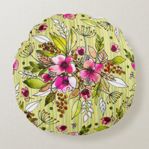 Cojín Redondo Amanda Floral&Stripes/Polkadot Rojo Vino Reversibl