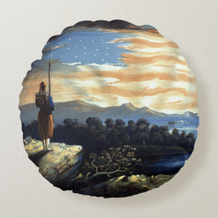 Cojín Redondo Amanecer Celestial de la Bandera Americana en el C