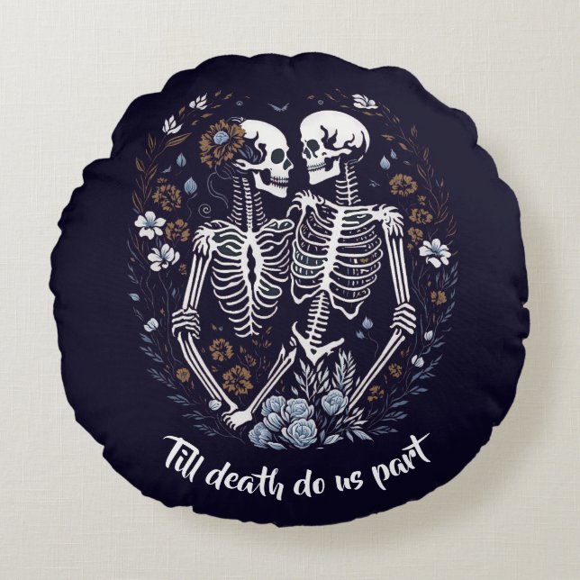 Cojín Redondo Amantes de Skelton hasta la muerte nos separan (Anverso)