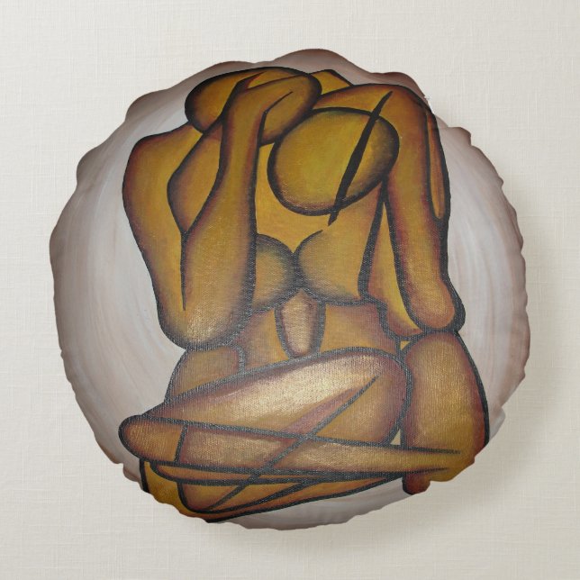 Cojín Redondo Amantes Del Arte Contemporáneo En Ochre Y Brow (Reverso)