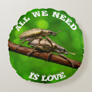 Cojín Redondo Amantes del insecto en la rama divertida