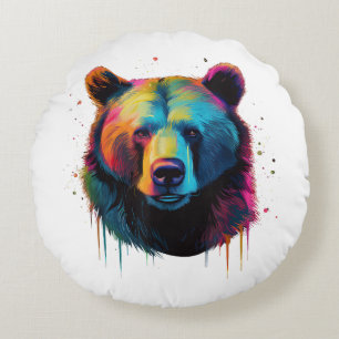 Cojín Redondo Amantes del oso pardo arte pop Gran oso pardo