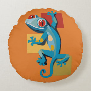 Cojín Redondo Amantes del Reptile Gecko Azul