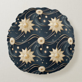 Cojín Redondo Amantes dorados y olas celestes