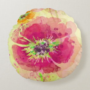 Cojín Redondo Amapolas pintadas 2 de la acuarela
