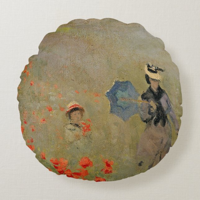 Cojín Redondo Amapolas salvajes de Claude Monet el |, cerca de (Anverso)