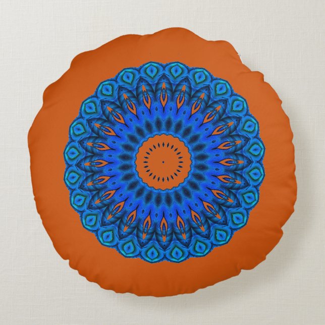 Cojín Redondo Amar El Blues Oscuro Peach Mandala Round Pillow (Reverso)