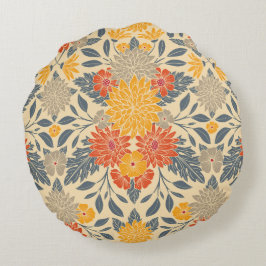 Cojín Redondo Amarillo cálido, Naranja y floral azul