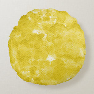 Cojín Redondo Amarillo Mostaza Intenso Textura de Acuarela