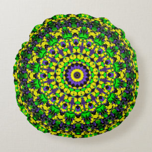 Cojín Redondo Amarillo, verde, morado Mandala