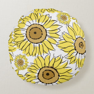 Cojín Redondo Amarillo vibrante de la flor dorada